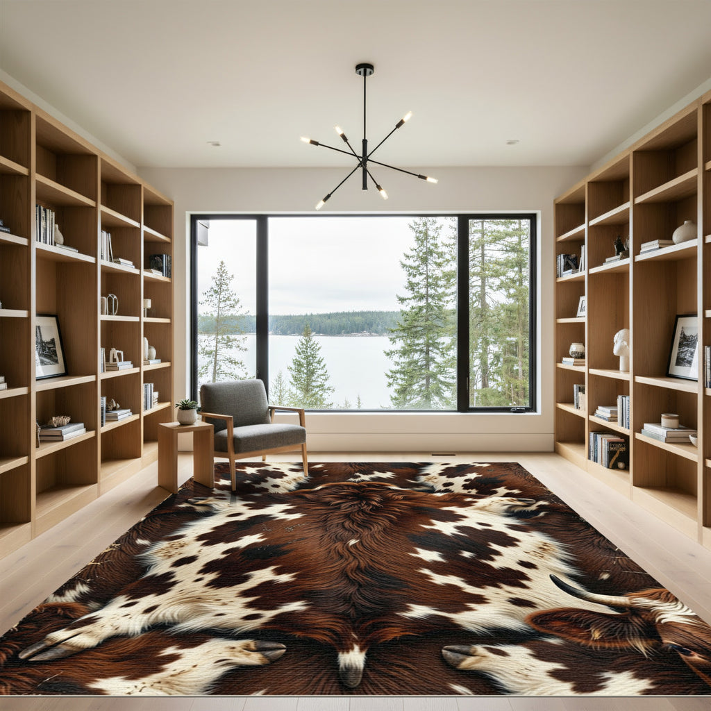 Rustic Brown and White Cowhide Hide Rug