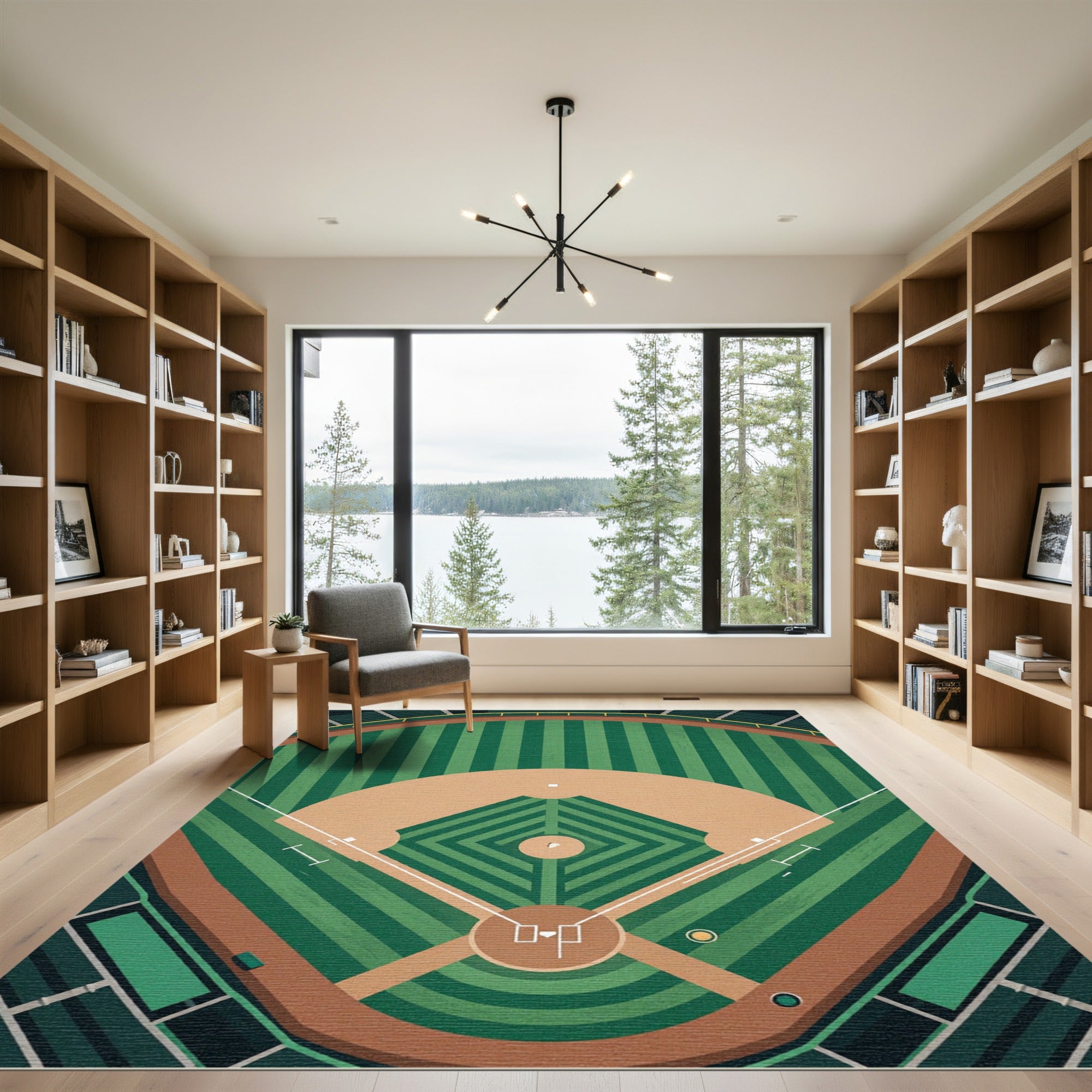 Minimalist Green Stadium Baseball Field Art Rug