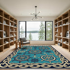 Nautical Ship Wheels Anchors Coastal Tapestry Rug