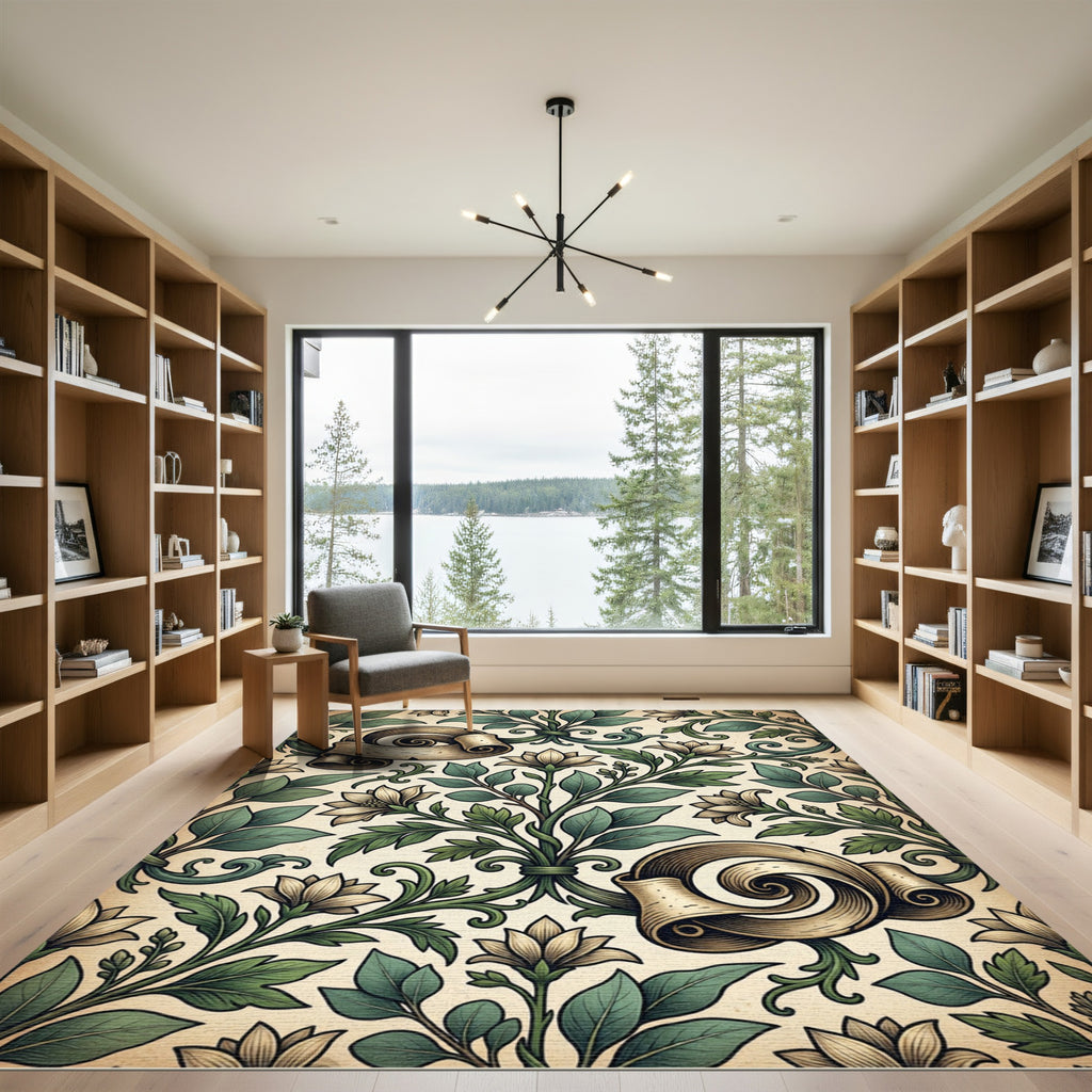 Vintage Botanical Scroll Floral Art Rug