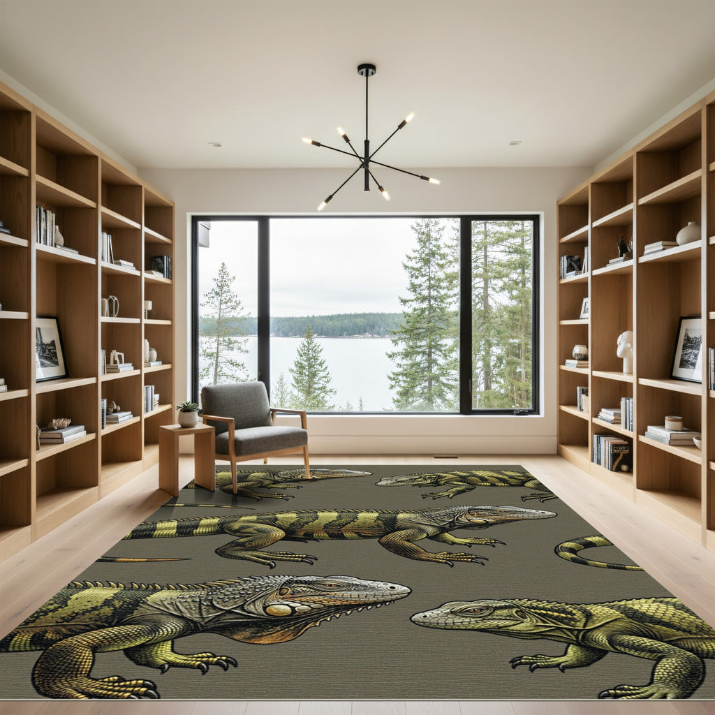 Iguana Tropical Reptile Olive Earth Rug