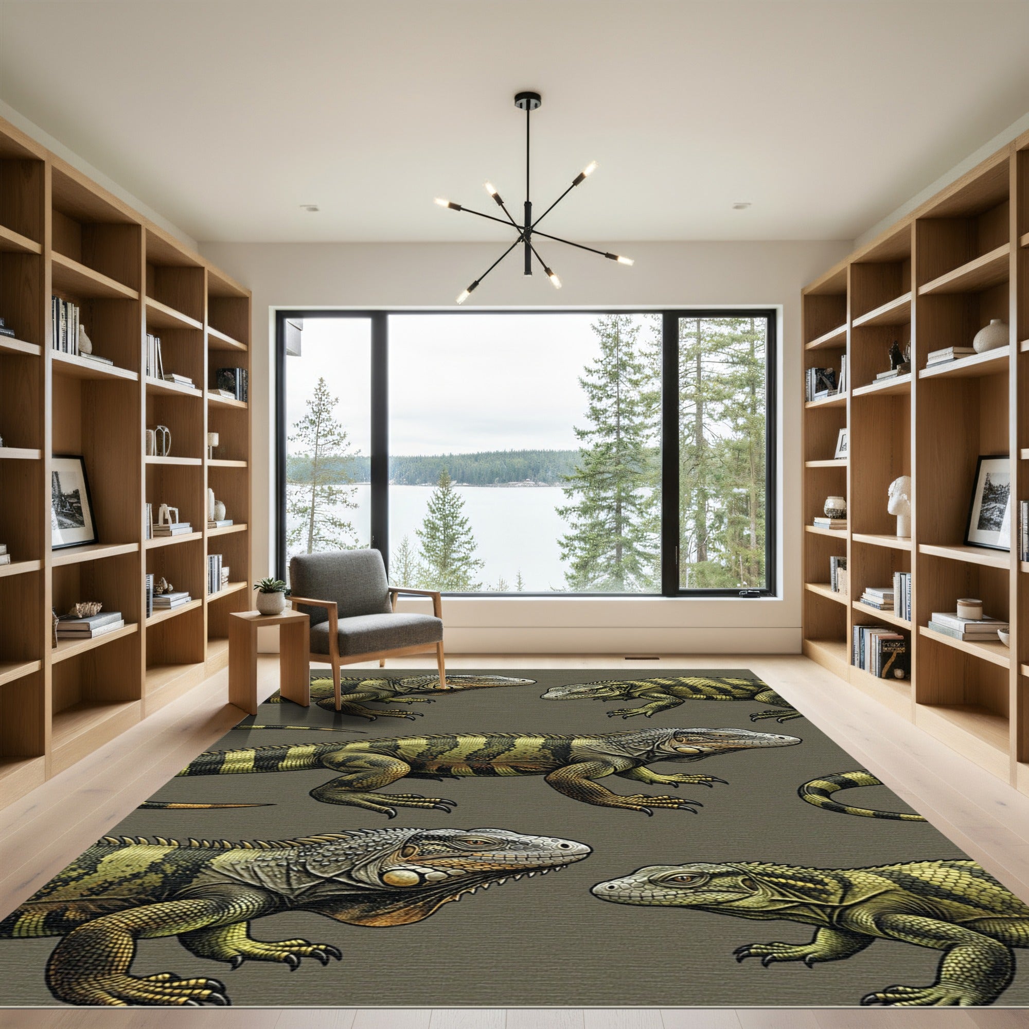 Iguana Tropical Reptile Olive Earth Rug