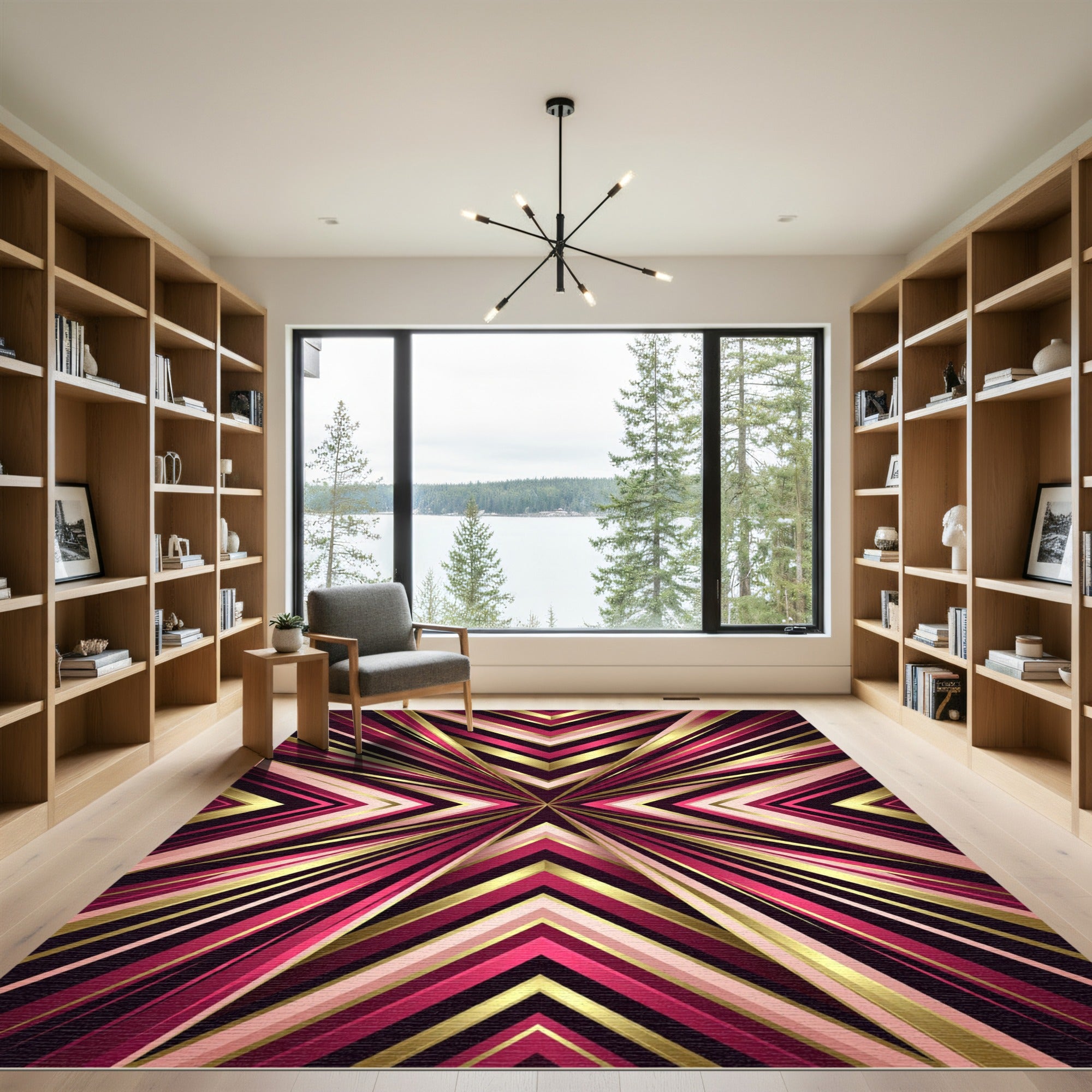 Luxurious Gold and Magenta Geometric Radiance Rug