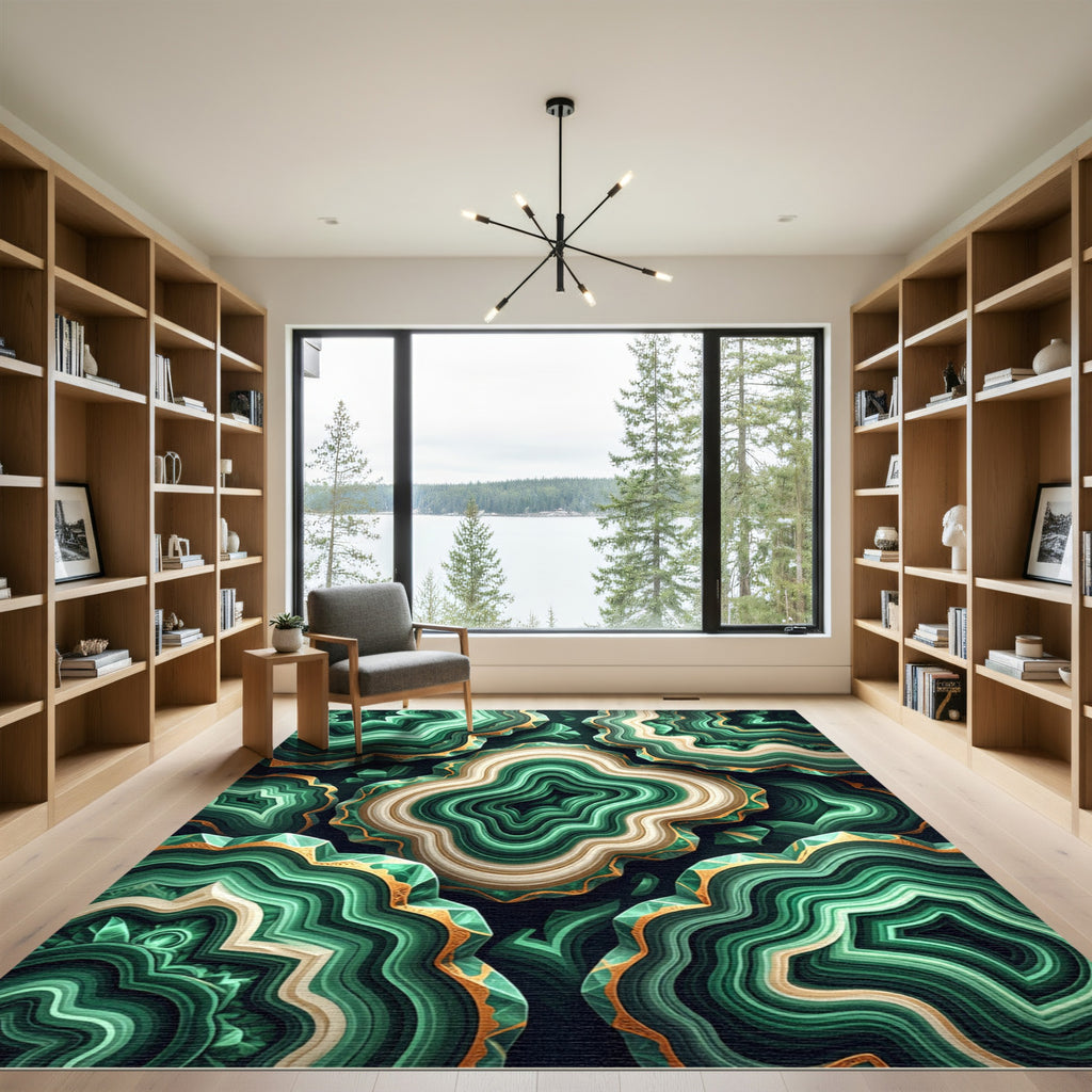Emerald Green Gold Agate Layers Rug