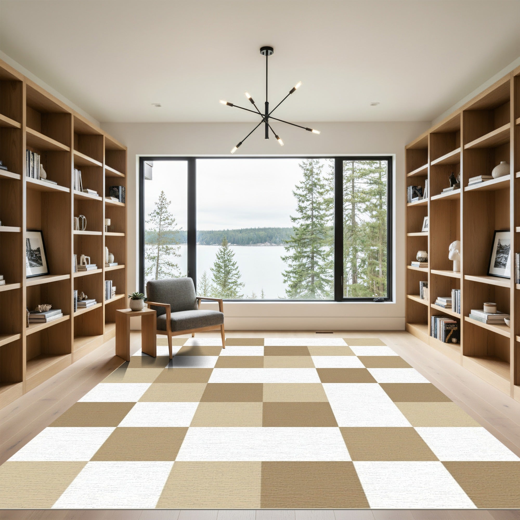 Neutral Toned Checkerboard Squares Rug