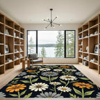Dark Floral Meadow Botanical Art Rug