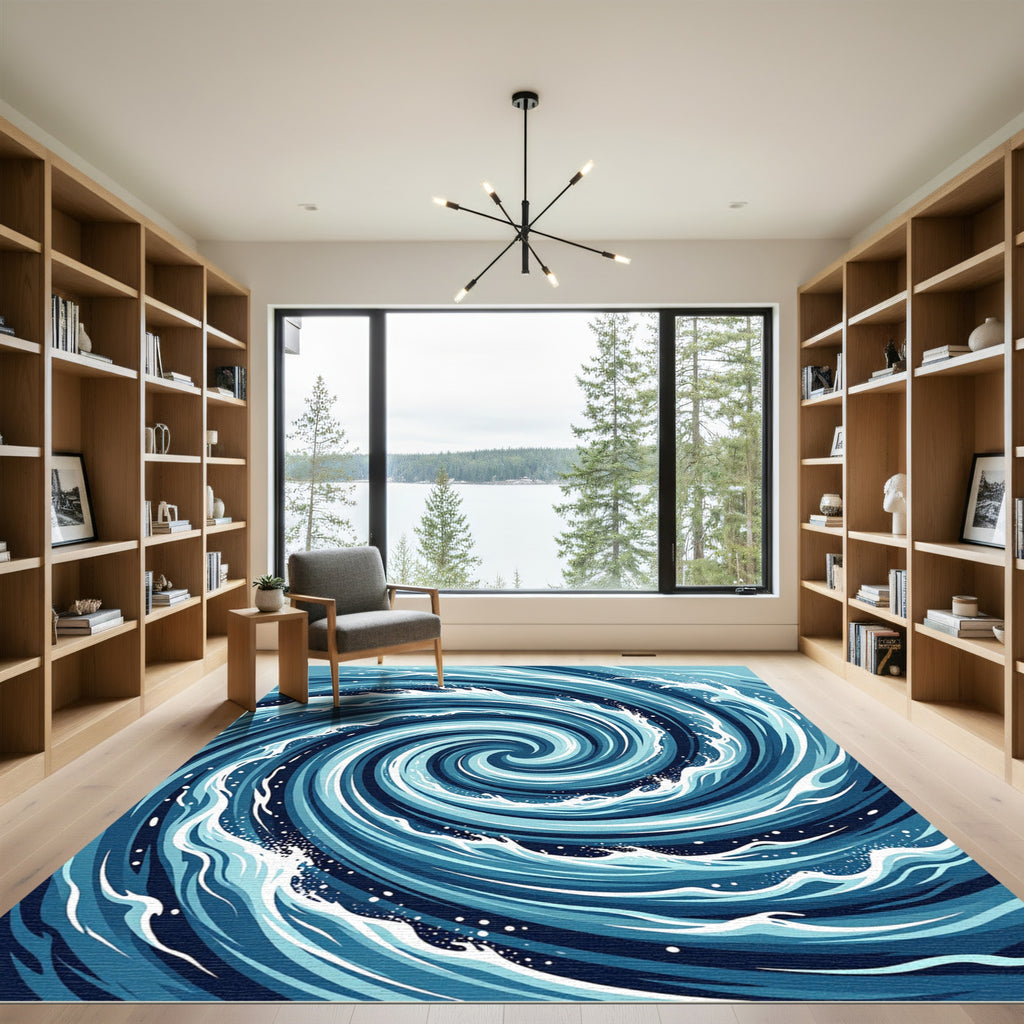 Abstract Navy Blue Ocean Swirl Rug