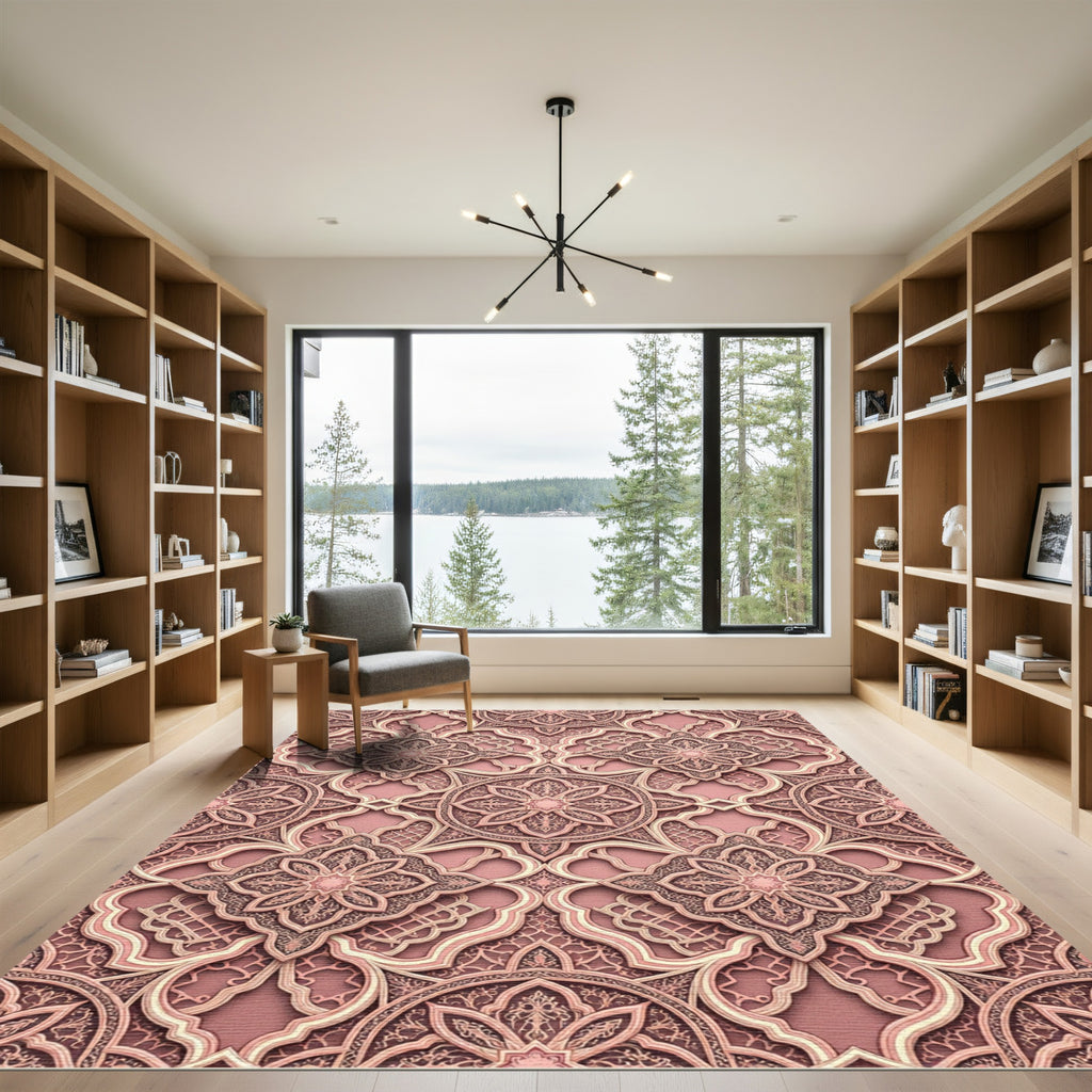 Rose Gold Intricate Mandala Arabesque Rug