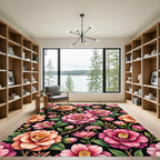 Vibrant Pink and Peach Camellia Garden Rug