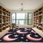 Pink Crescent Moon Starry Night Rug