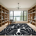 Monstera Black White Leafy Foliage Rug