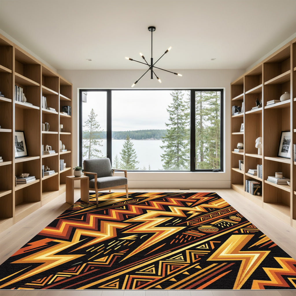 Gold Geometric Zigzag Tribal Lightning Rug