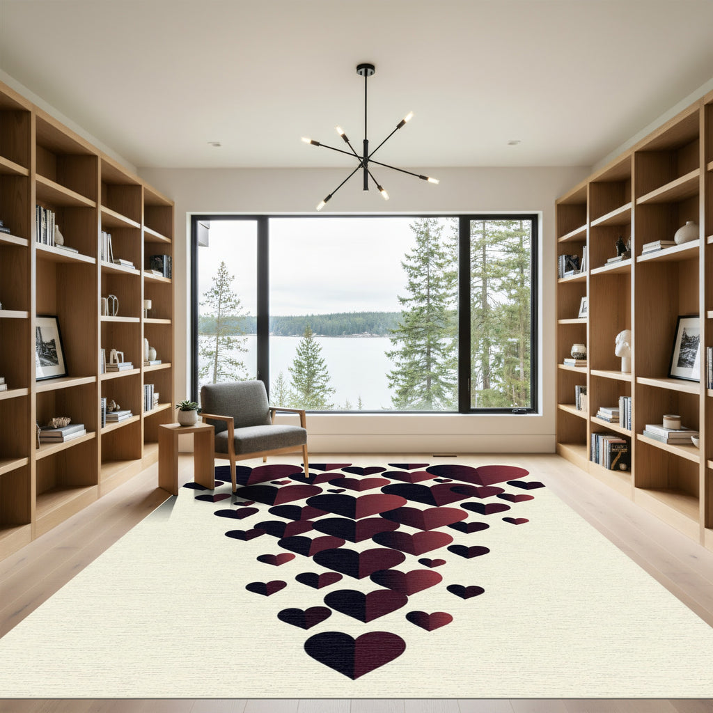 Modern Dark Gradient Heart Cascade Rug
