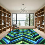 Vibrant Green Blue Chevron Geometric Layer Rug