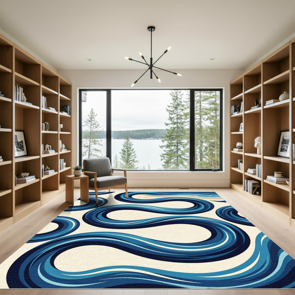 Abstract Fluid Navy Wave Swirl Rug