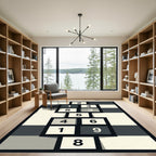 Monochrome Geometric Number Grid Rug