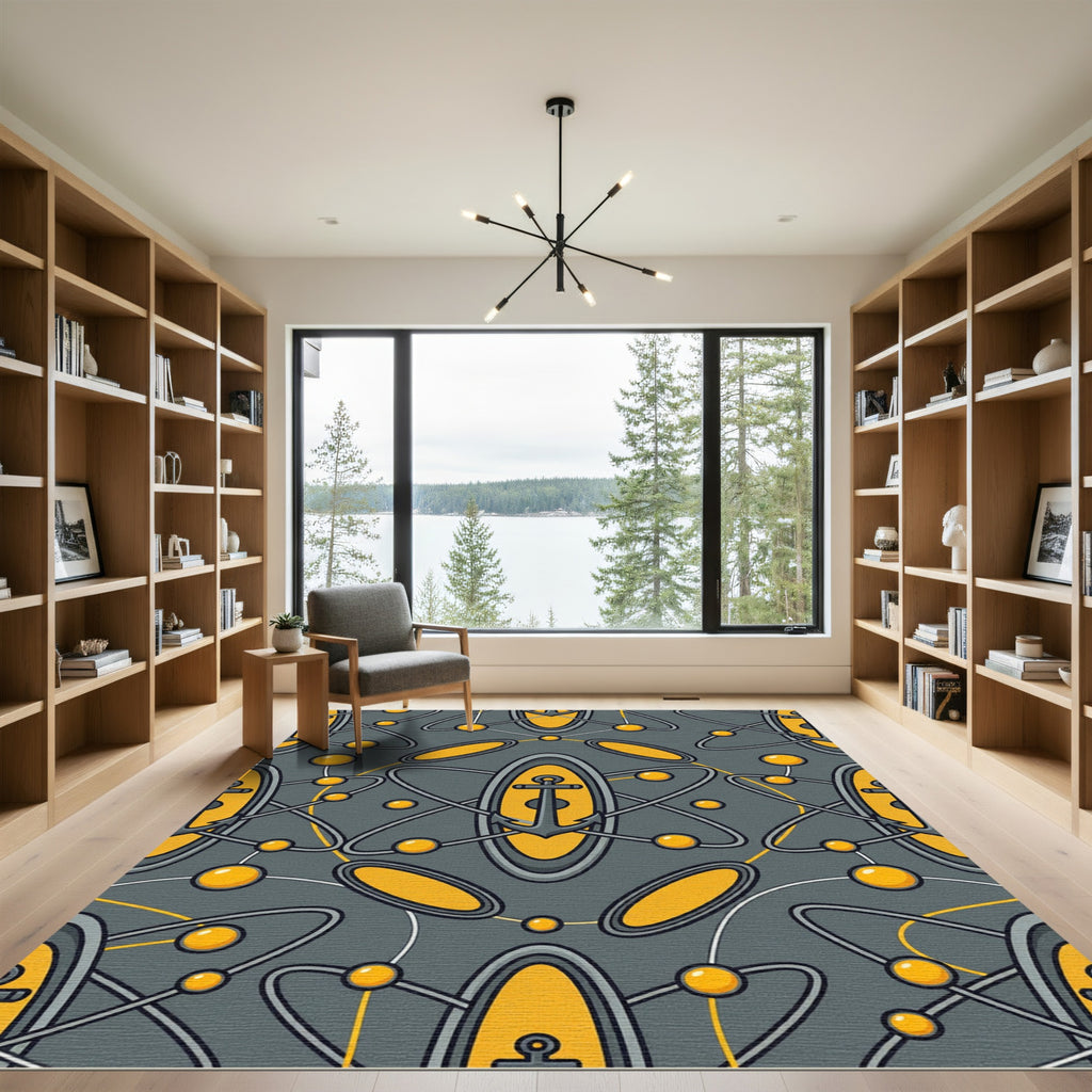 Gray Yellow Atomic Anchor Medallion Rug