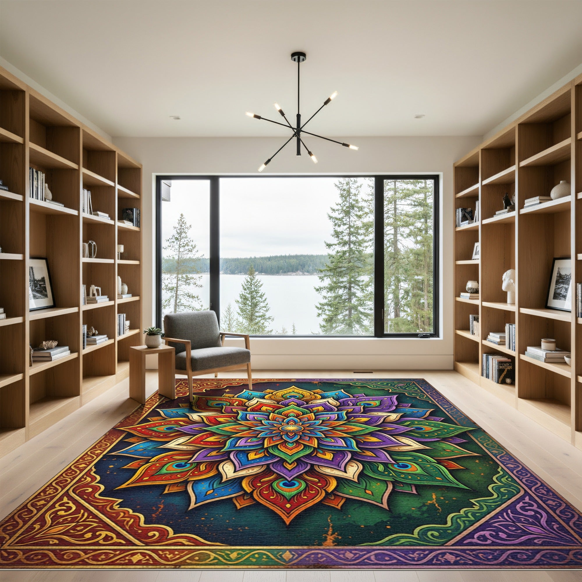 Vibrant Peacock Mandala Medallion Rug