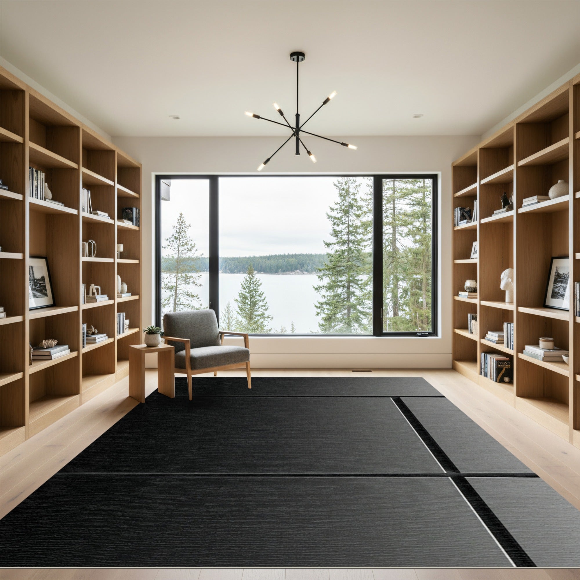 Dark Gray Modern Geometric Panels Rug