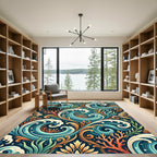 Ocean Wave Coral Floral Art Nouveau Rug