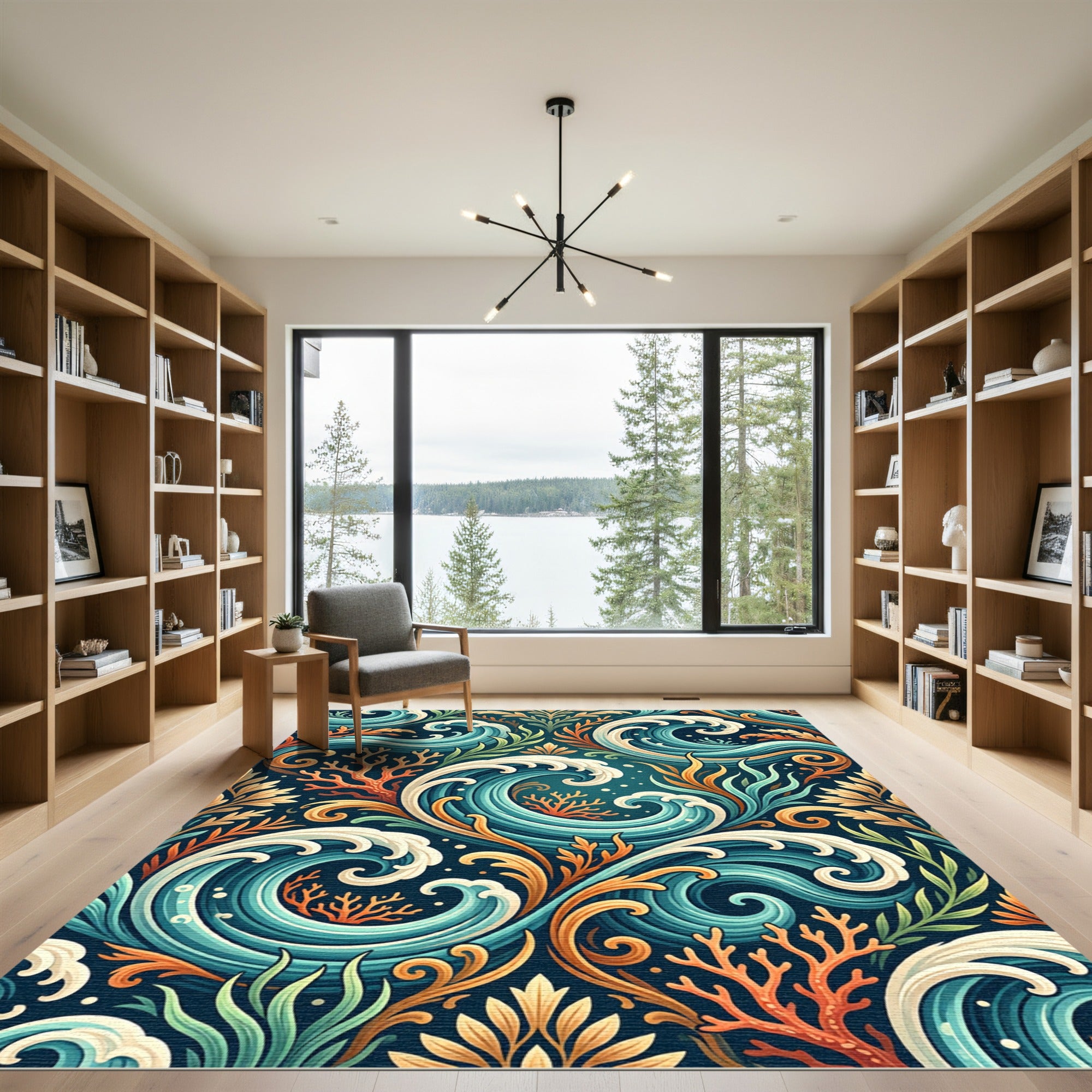 Ocean Wave Coral Floral Art Nouveau Rug
