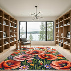 Vibrant Poppy Meadow Wildflower Field Rug