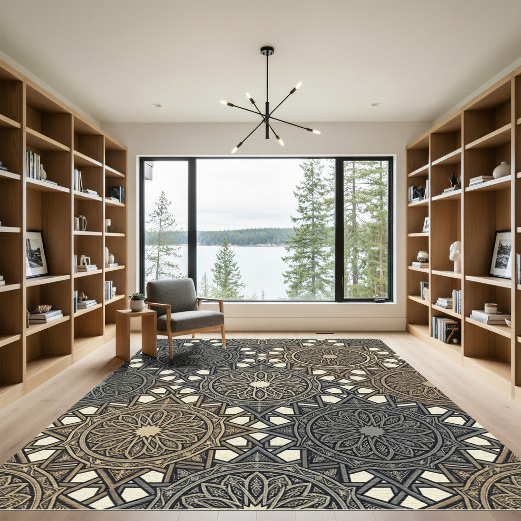 Golden Tan Intricate Star Medallion Rug