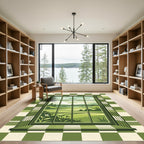 Sage Green Checkered Window Scenic Landscape Rug