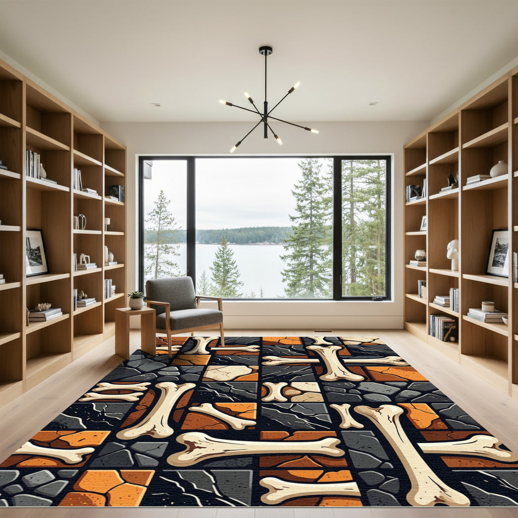 Ochre Black Bone Mosaic Grid Rug