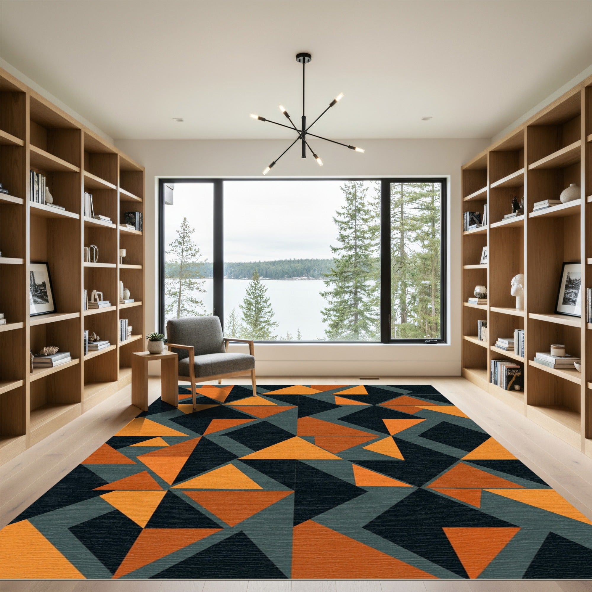 Modern Burnt Orange Slate Geometric Triangle Rug