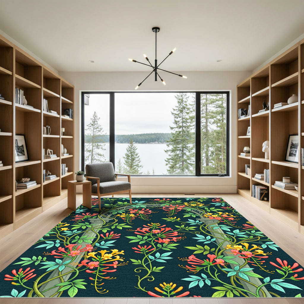 Archway Coral Yellow Floral Vine Rug