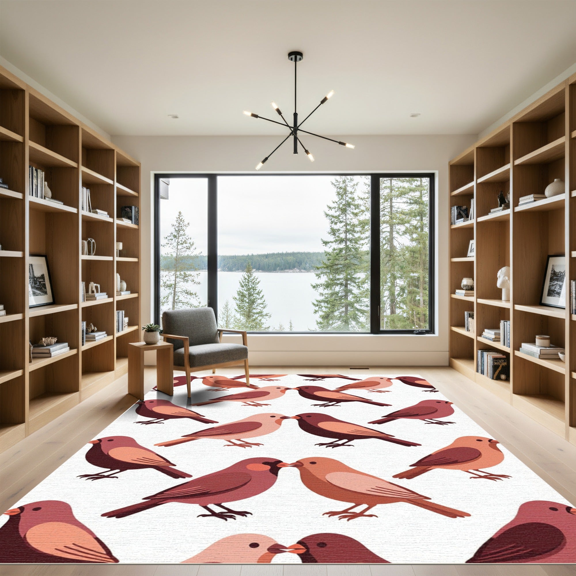 Sweet Bird Kisses Red Coral Rug