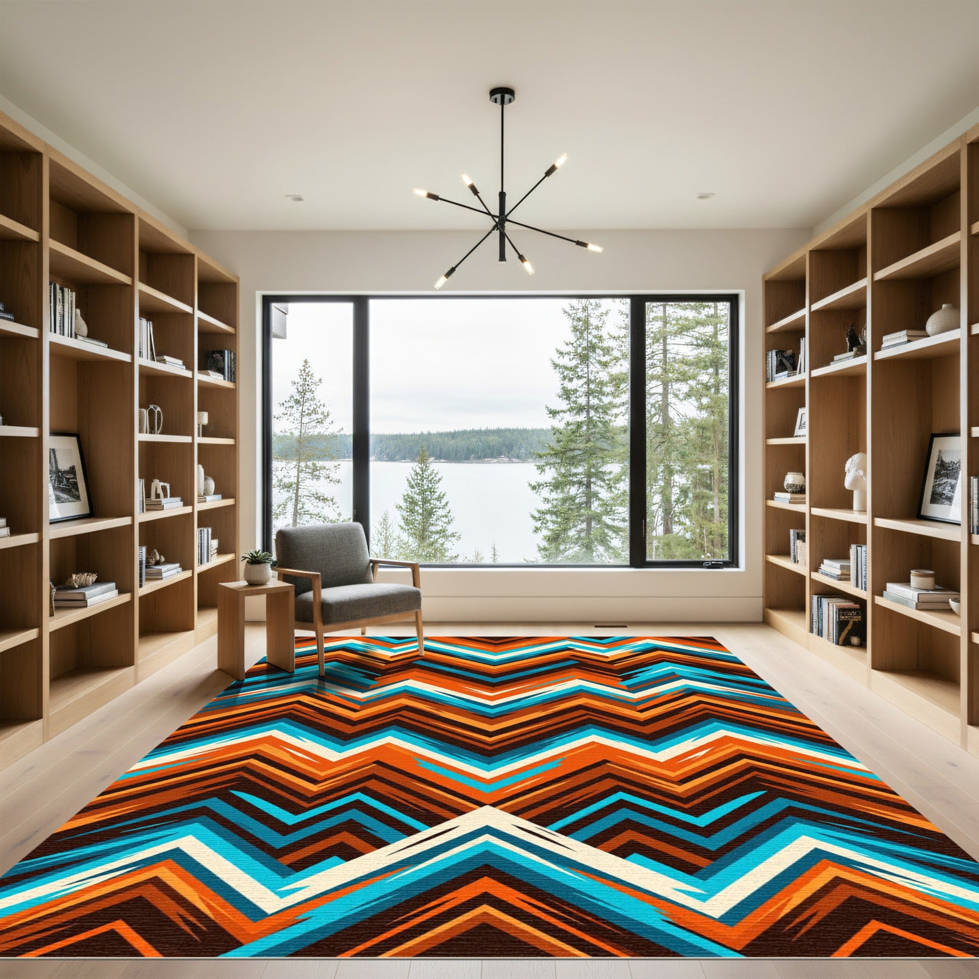 Vibrant Chevron Zigzag Turquoise Burnt Orange Rug