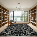 Ornate Gray Scroll Leaf Floral Rug