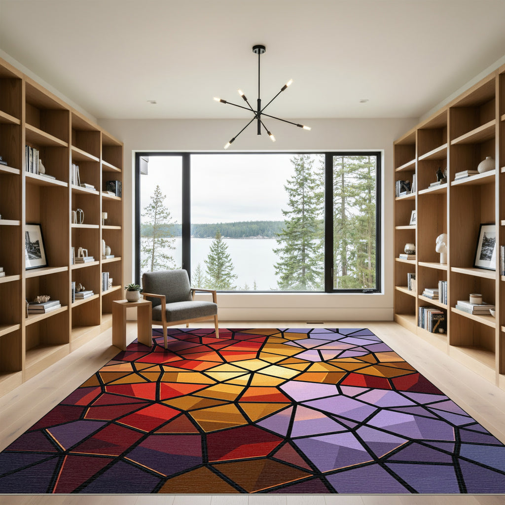 Radiant Amber Sunset Stained Glass Mosaic Rug