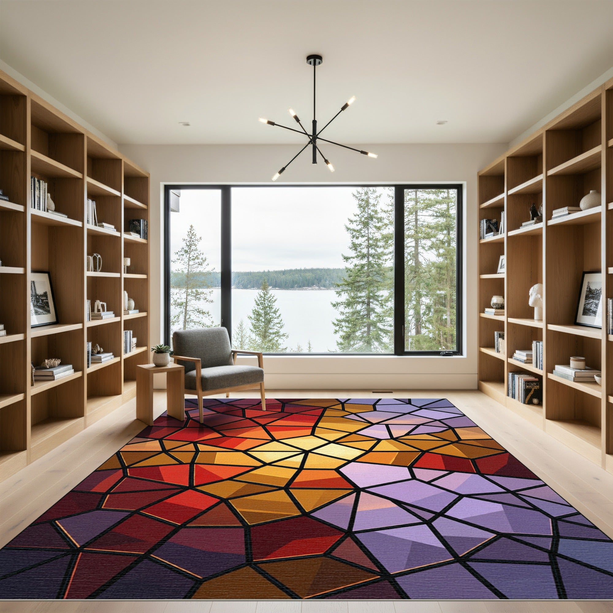 Radiant Amber Sunset Stained Glass Mosaic Rug