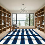 Navy Blue White Nautical Striped Awning Rug