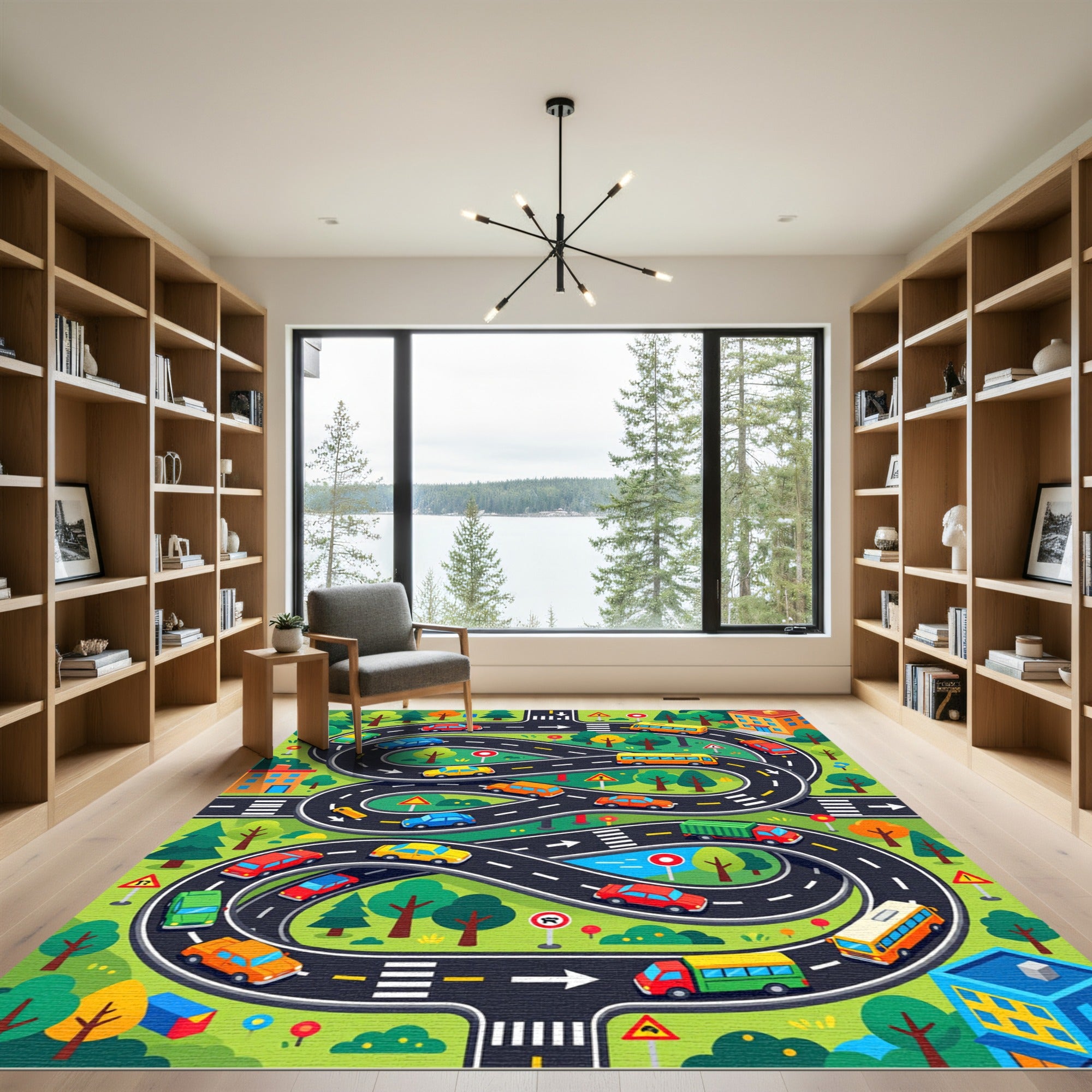 Playful Colorful Road Traffic City Map Rug