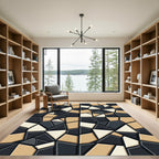 Modern Beige Gray Geometric Mosaic Rug