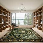 Regal Forest Green Damask Crest Rug