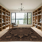 Elegant Bronze Floral Medallion Scroll Rug