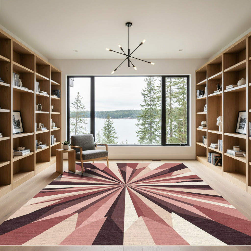 Retro Sunburst Geometric Rose Rug