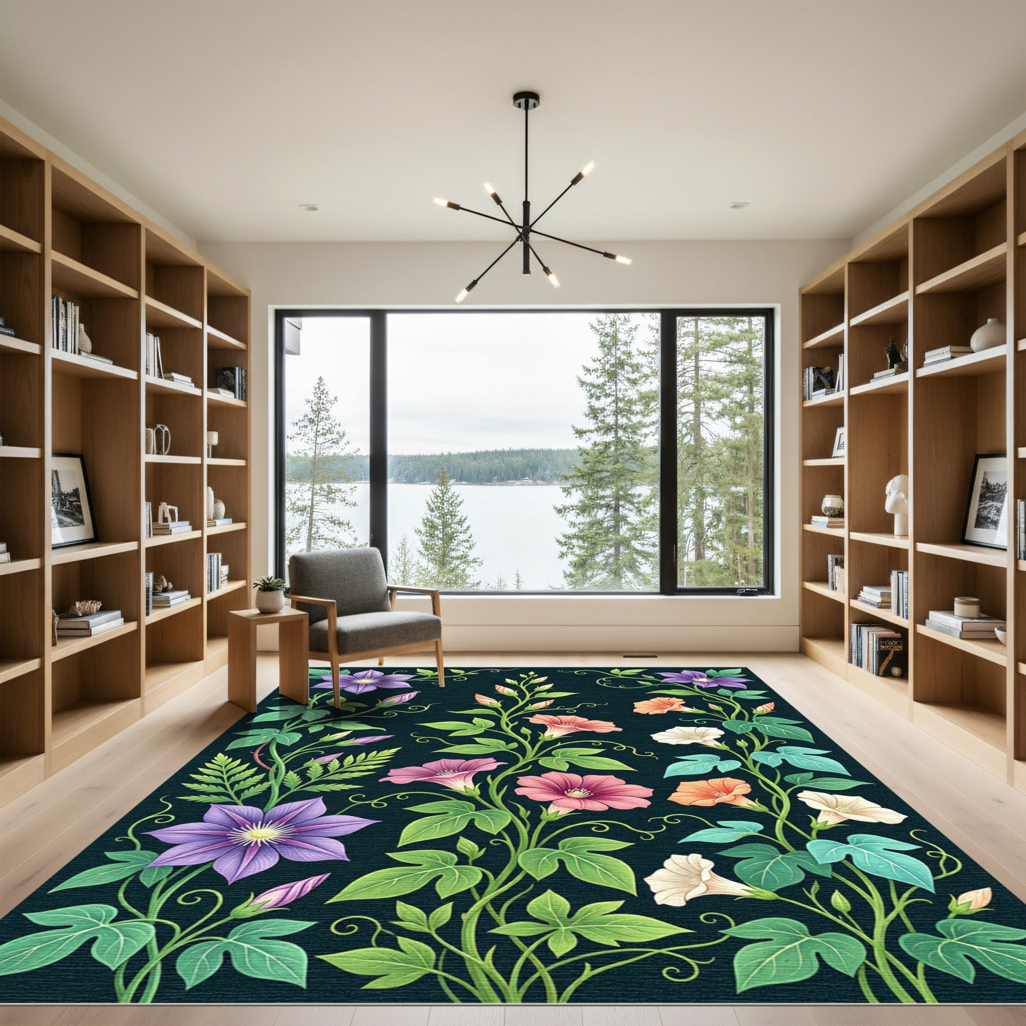 Vibrant Floral Vine Garden Arrangement Rug