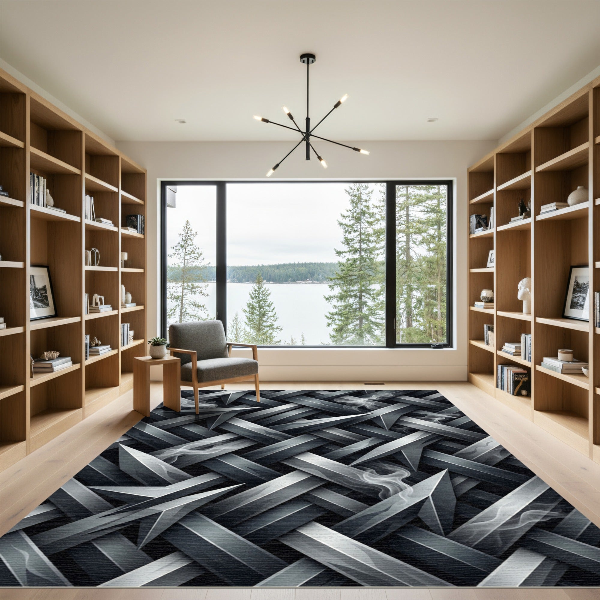 Smoky Metallic Interwoven Blade Lattice Rug