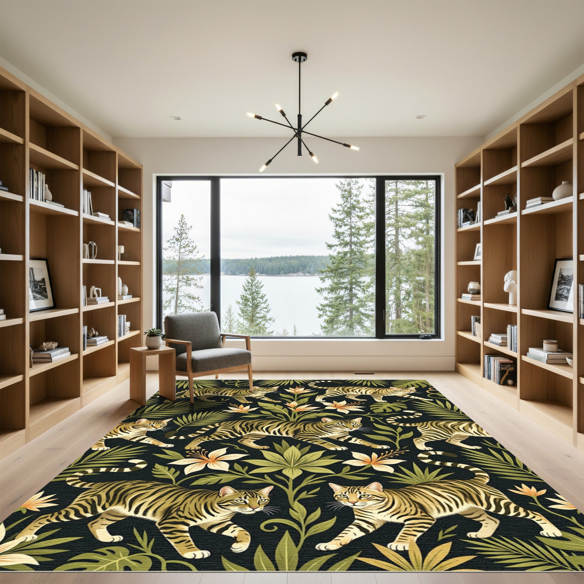 Jungle Cats Tropical Foliage Abstraction Rug