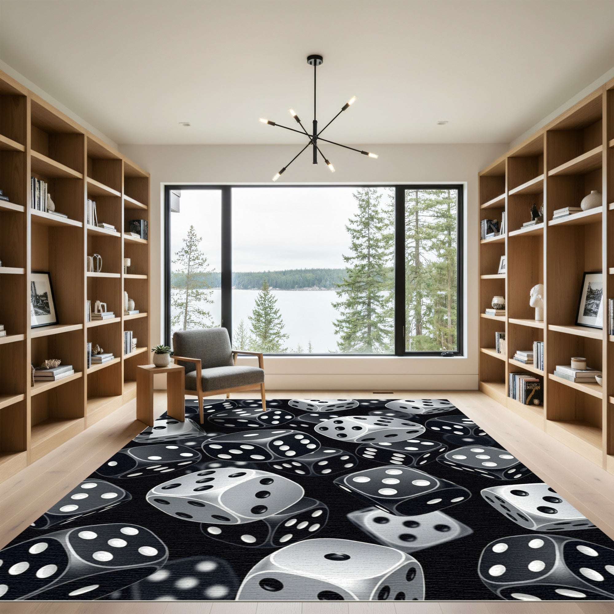 Monochromatic Floating Dice Geometric Composition Rug