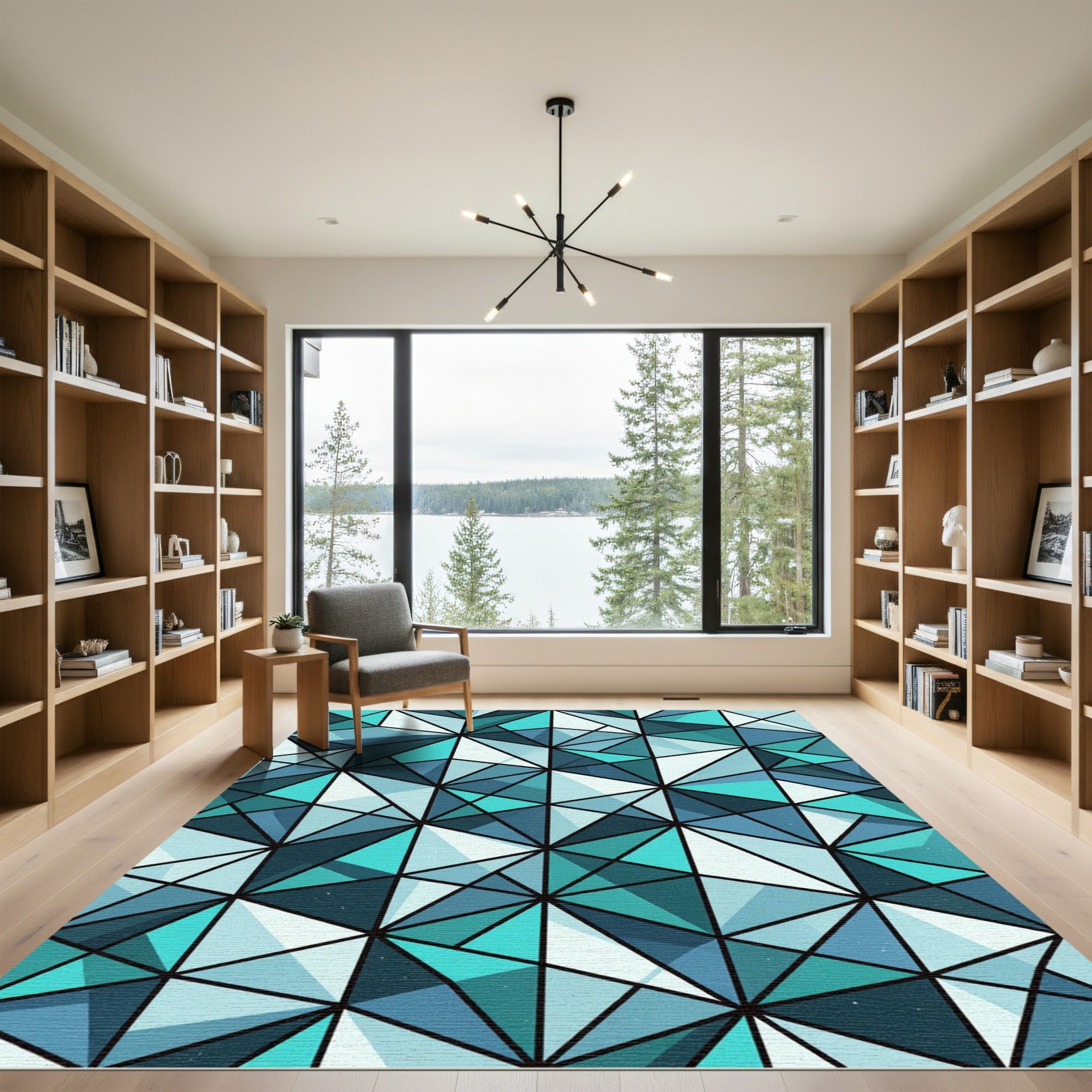 Teal Blue Geometric Faceted Shard Rug