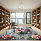 Elegant Pastel Rose and Forget Me Not Bouquet Rug