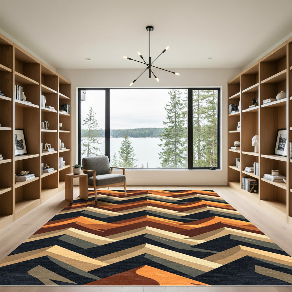 Earthy Geometric Chevron Zigzag Rug
