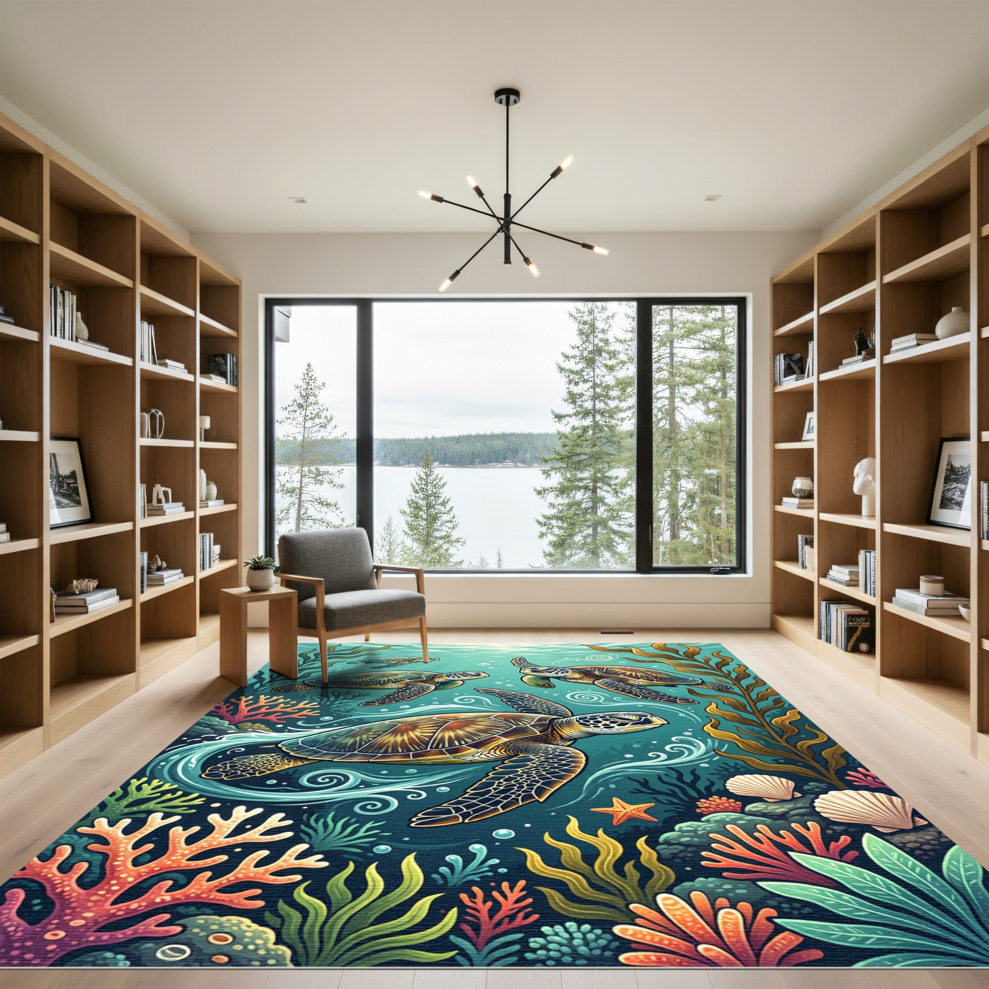 Vibrant Sea Turtle Aquatic Reef Coral Rug